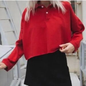 John Galt/ Brandy Melville red cropped collared sweatshirt
